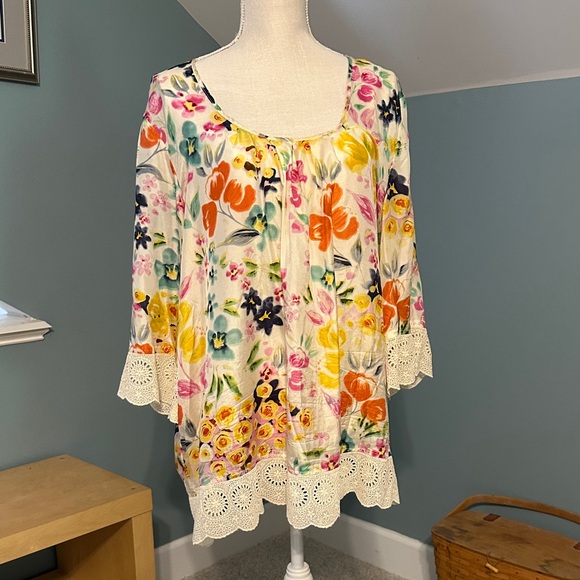 Johnny Was Tops - Johnny Was Multicolor Floral Top with Lace
